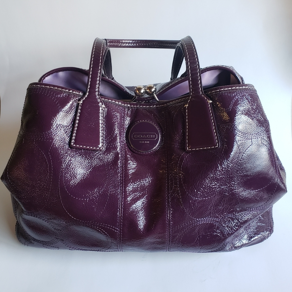 Coach Patent Leather Stitch Purple Leather Purse